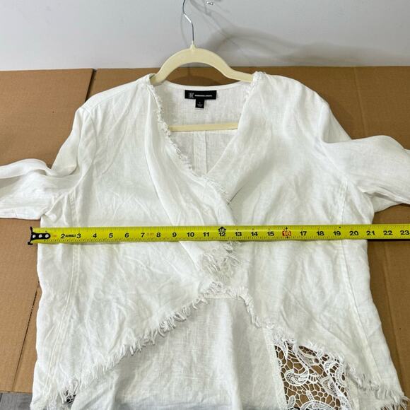 🍁INC International Concept Linen Boho Openfront Lace Lightweight Cardigan Top Lg - Picture 10 of 13